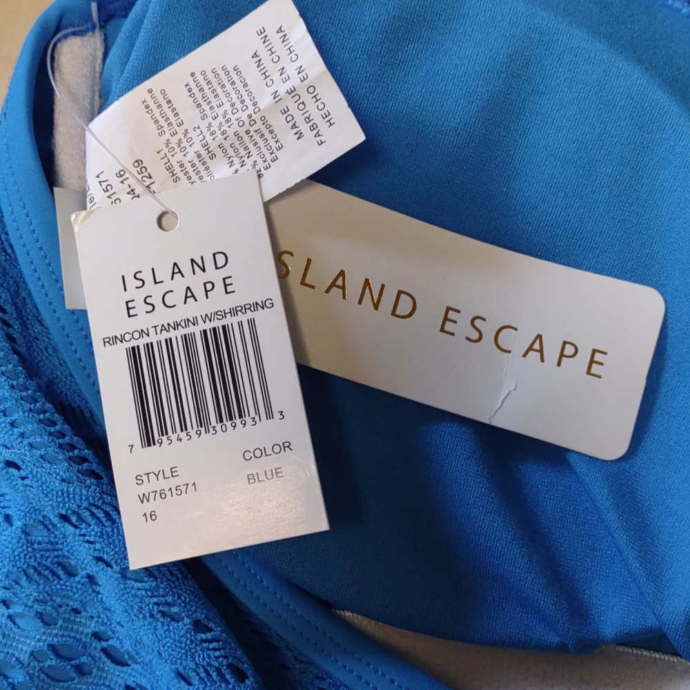 Island Escape Sky High-Neck Crochet Tankini Top   16 Blue - Picture 10 of 10